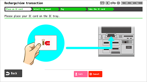 
Place your IC card on the tray.
												