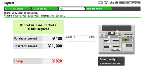 Take the ticket. Do not forget to take your change or IC card.